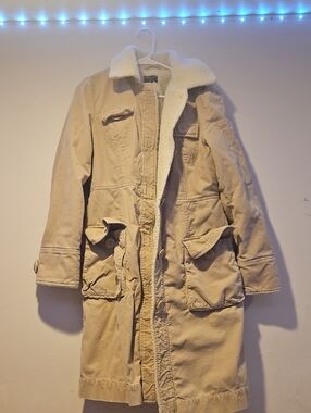 AMERICAN EAGLE Women’s Cream Pink Sherpa-Lined Long Coat